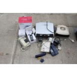 AN ASSORTMENT OF ITEMS TO INCLUDE A GEORGE FORMAN GRILL, A PHILIPS HEATER AND TGELEPHONES ETC