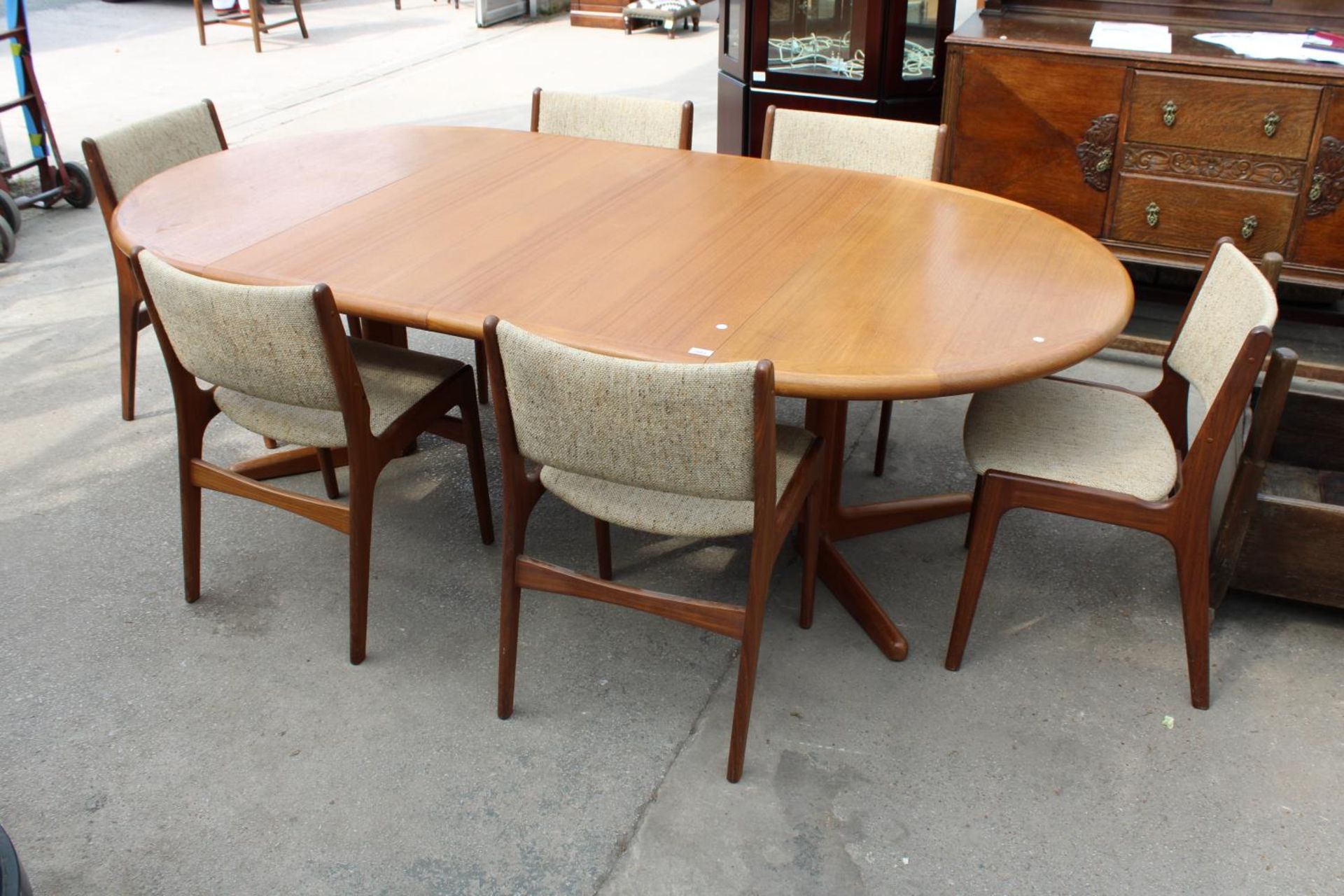 A ROSENGAARDEN (DENMARK) RETRO TEAK EXTENDING DINING TABLE 48" X 49" (TWO LEAVES 21" EACH) ON