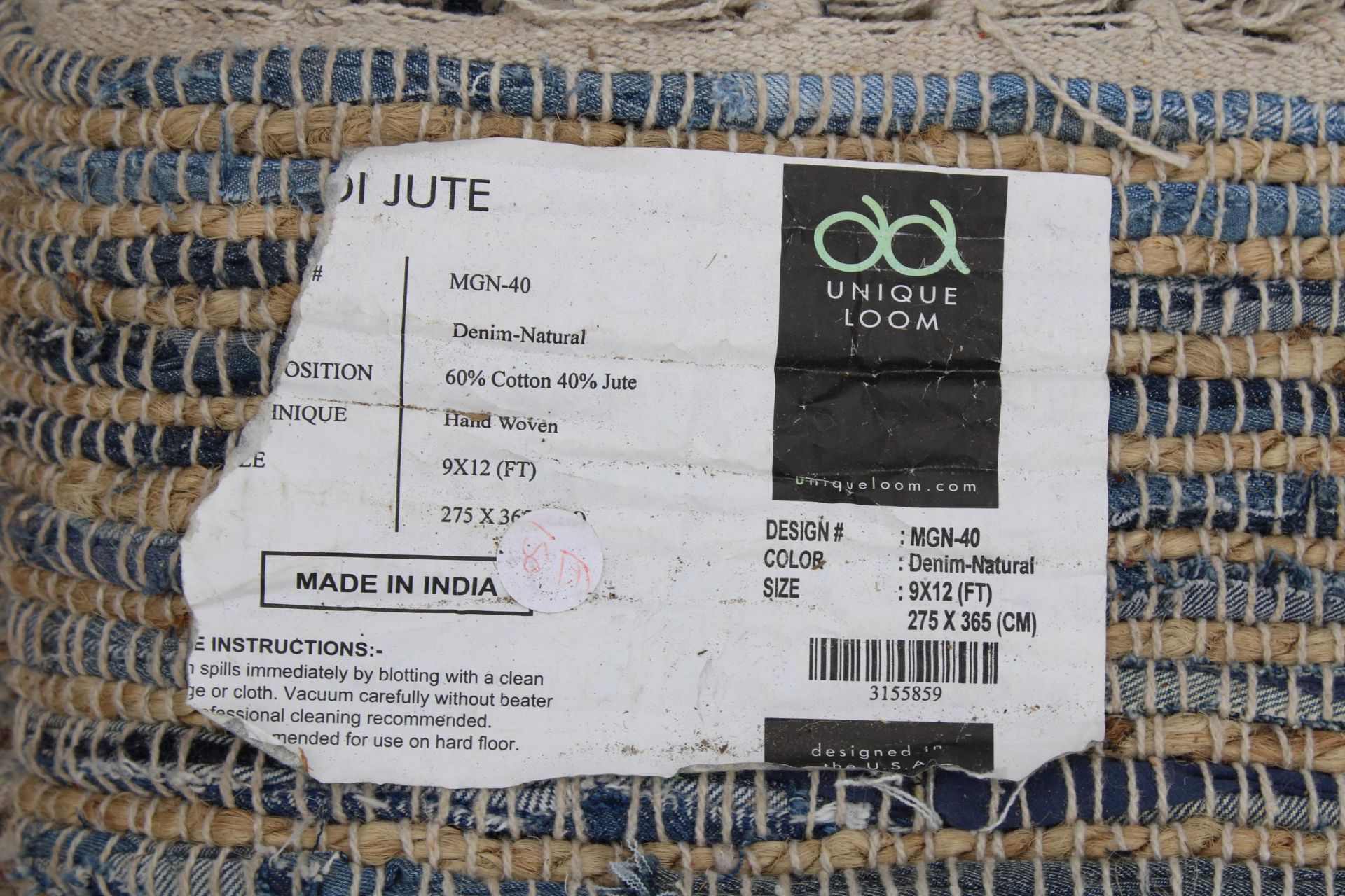 A BELIEVED AS NEW MADE IN INDIA HAND WOVEN NATURAL DENIM RUG (275CM x365CM) - Image 2 of 4