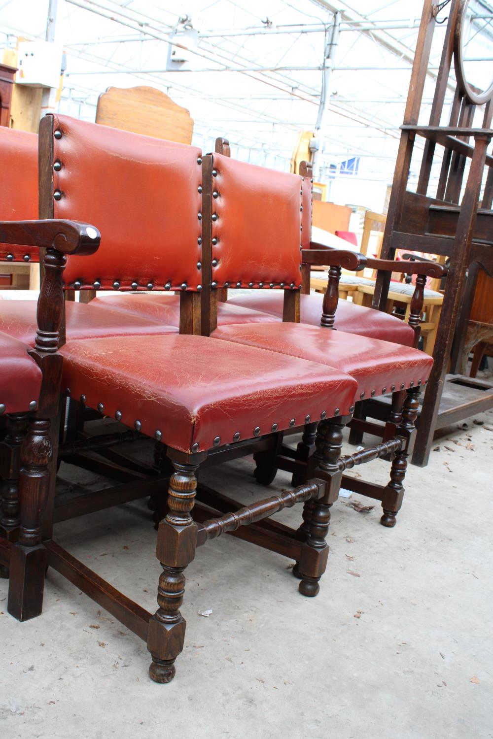 SIX OAK JACOBEAN STYLE DINING CHAIRS, TWO BEING CARVERS - Image 2 of 4