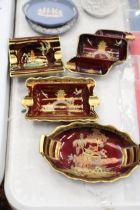 FOUR PIECES OF CARLTON WARE 'ROUGE ROYALE' WITH AN ORIENTAL PATTERN