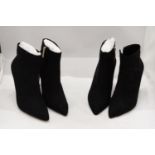 TWO PAIRS OF BOXED "KAREN MILLEN" BLACK HEELED BOOTS - BOTH SIZE 38