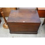 A 19TH CENTURY MAHOGANY BLANKET/SILVER CHEST WITH BRASS CARRYING HANDLE, 34" X 22"