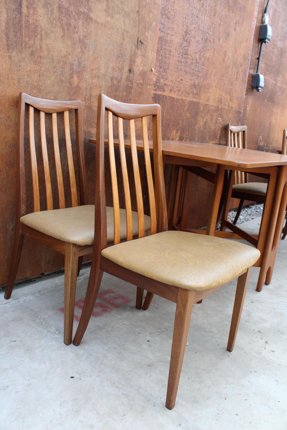 A RETRO TEAK DROP-LEAF DINING TABLE, 57" X 33" OPENED AND FOUR DINING CHAIRS - Image 3 of 4