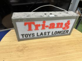 AN ILLUMINATED TRI-ANG TOYS LAST LONGER SIGN (L:50CM H:21CM)