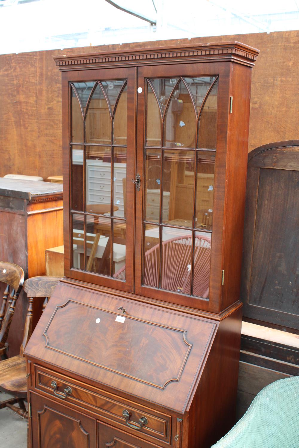A REPRODUCTION MAHOGANY BUREAU BOOKCASE WITH FITTED INTERIOR, 29.5" WIDE - Image 2 of 4