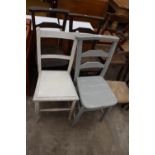 THREE PAINTED CHAPEL STYLE CHAIRS AND A BEDROOM CHAIR