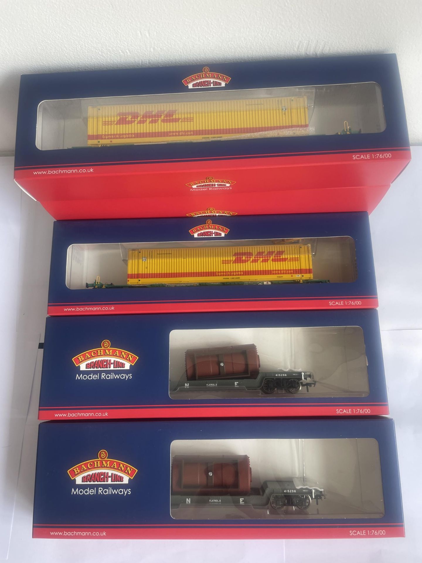 FOUR BOXED BACHMANN 00 GAUGE FREIGHT CARRIAGES