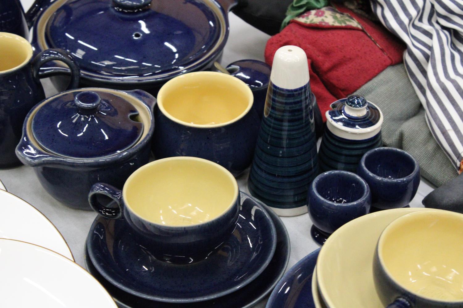 A QUANTITY OF DENBY COBALT BLUE STONEWARE TO INCLUDE A COFFEEPOT, LIDDED TUREEN, CUPS AND SAUCERS, - Image 3 of 6