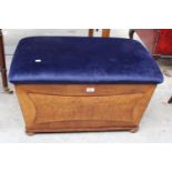 A VICTORIAN BURR WOOD SARCOPHAGUS SHAPED LINEN CHEST WITH UPHOLSTERED TOP 30" X 19"
