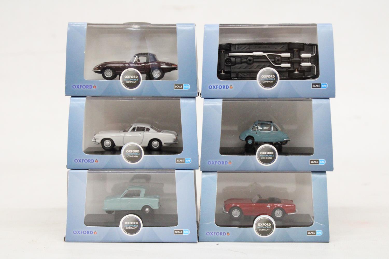 SIX VARIOUS AS NEW AND BOXED OXFORD AUTOMOBILE COMPANY VEHICLES