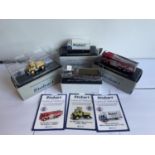 FOUR BOXED STOBART VEHICLES TO INCLUDE A UNIMOG, FIRE ENGINE AND TWO WAGONS THREE WITH COA