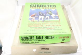 A VINTAGE SUBBUTEO TABLE SOCCER GAME AND SUBBUTEO TABLE CRICKET GAME