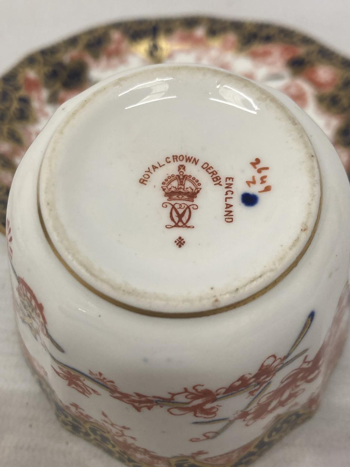 A ROYAL CROWN DERBY PINXTON ROSES COFFEE CAN AND SAUCER TOGETHER WITH A ROYAL CROWN DERBY TEACUP AND - Image 4 of 6