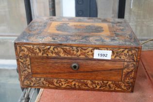 A VINTAGE INLADE WRITING BOX WITH KEYS