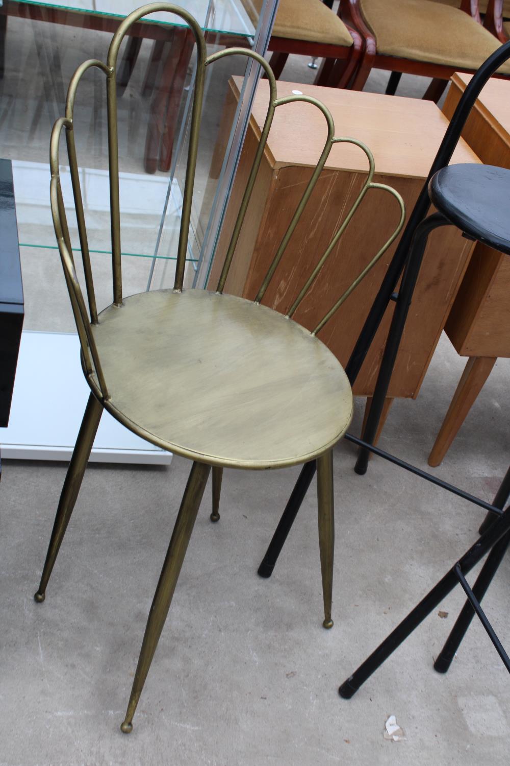 A PAIR OF HABITAT MACADAM FOLDING METAL STOOLS AND A METAL FRAMED FAN BACK CHAIR - Image 3 of 3