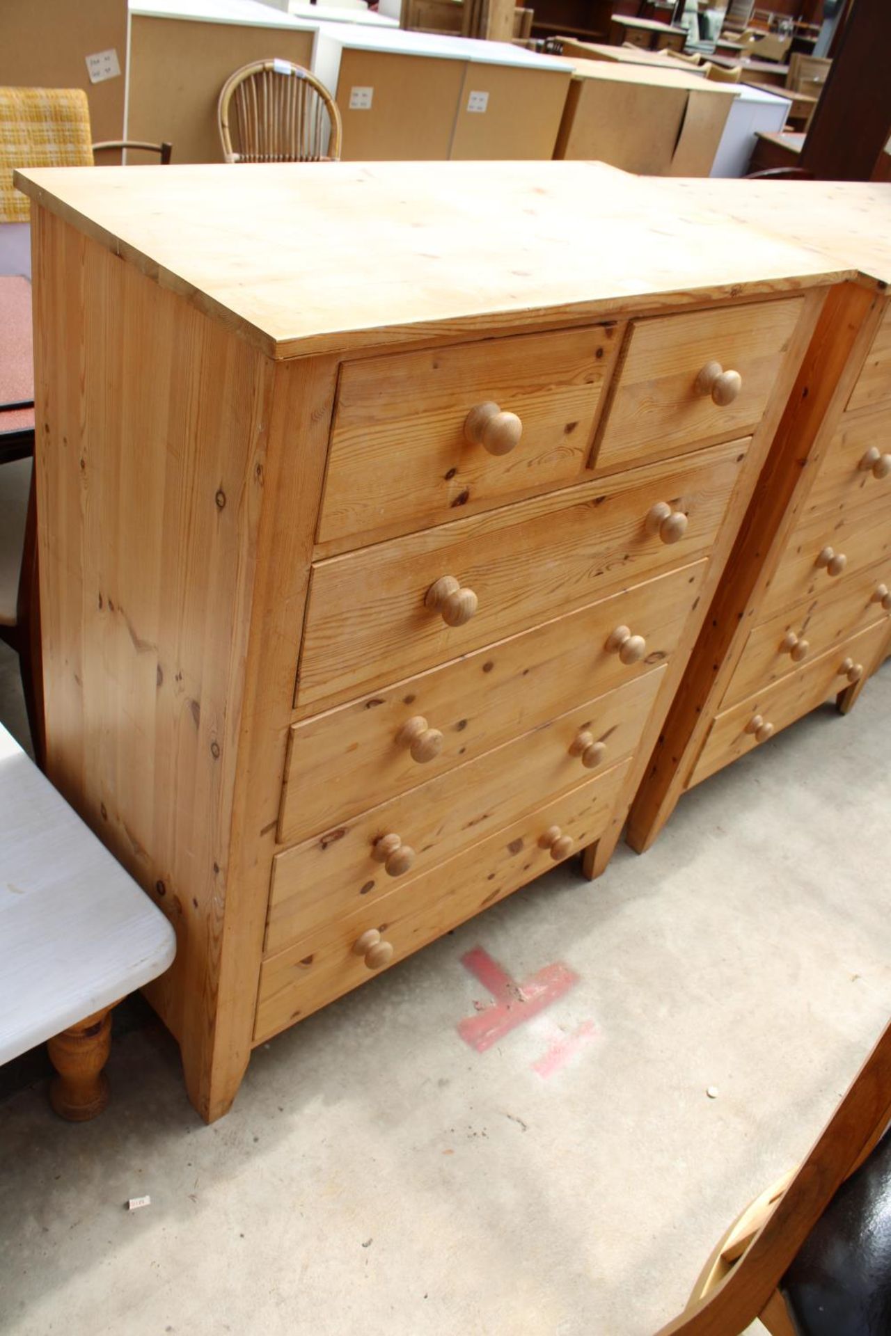 A MODERN PINE CHEST OF TWO SHORT AND FOUR LONG DRAWERS, 36" WIDE