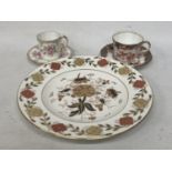 A ROYAL CROWN DERBY PINXTON ROSES COFFEE CAN AND SAUCER TOGETHER WITH A ROYAL CROWN DERBY TEACUP AND