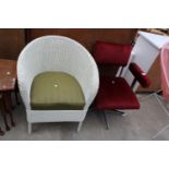 A RETRO SWIVEL OFFICE CHAIR AND A LLOYD LOOM CHAIR