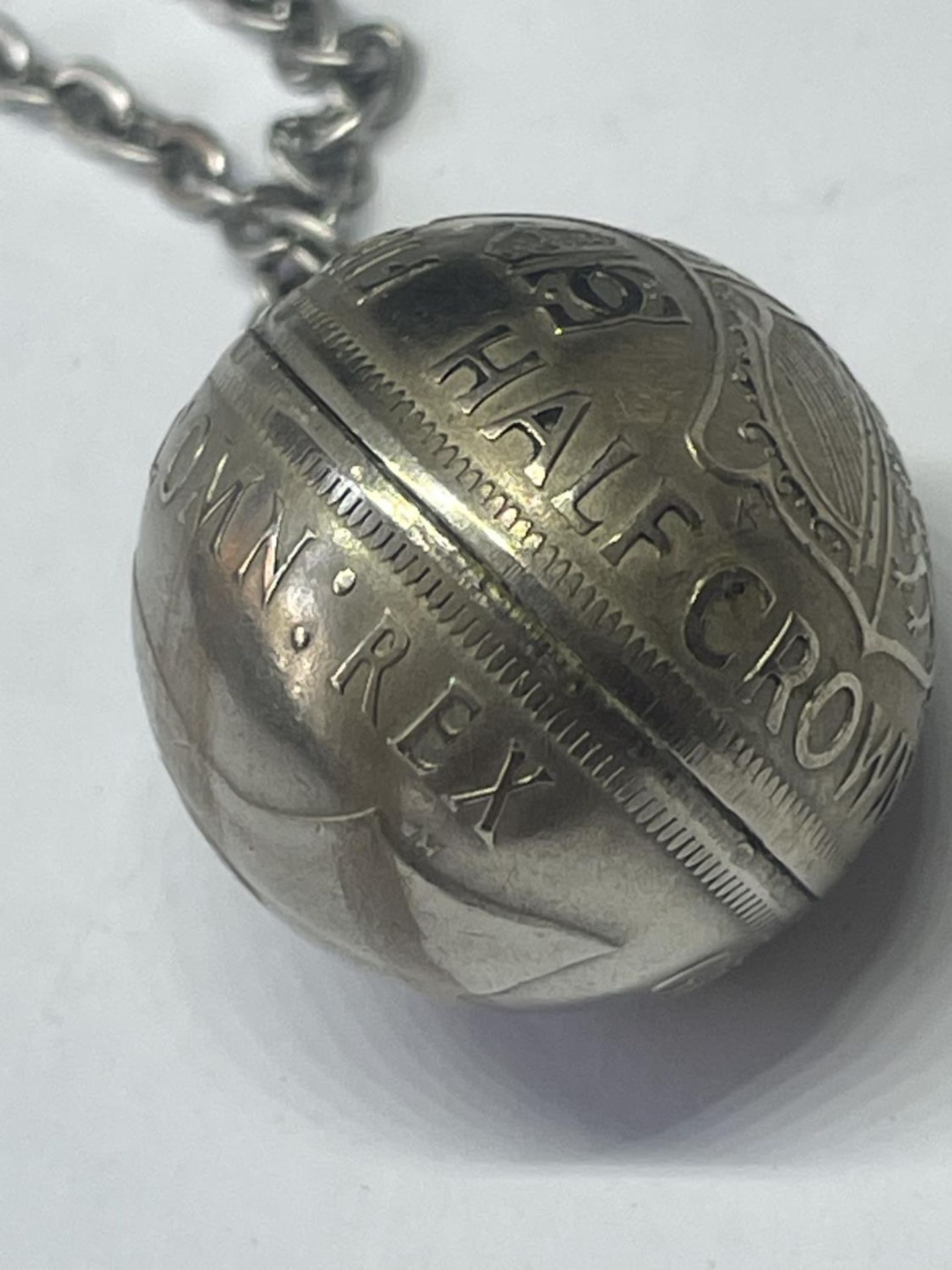 A SILVER NECKLACE AND A HALF CROWN BALL PENDANT - Image 2 of 4