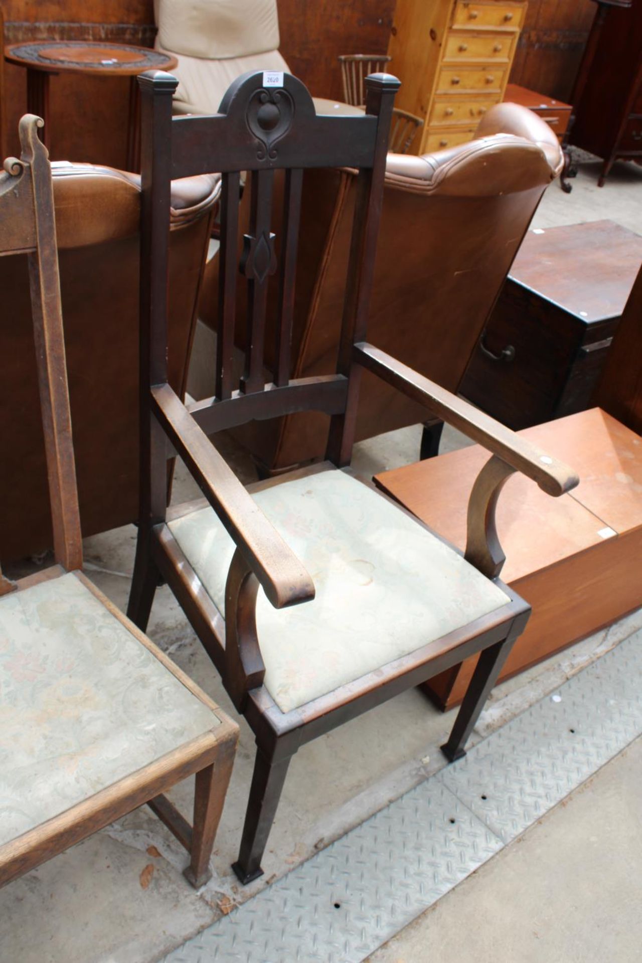 FOUR OAK ART NOUVEAU DINING CHAIRS AND SIMILAR CARVER CHAIR - Image 2 of 3