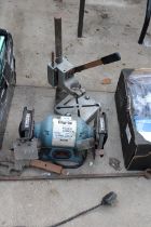 A CLARKE 5" BENCH GRINDER AND A BOSCH DRILL STAND