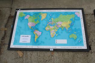 A LARGE FRAMED WORLD MAP PIN BOARD