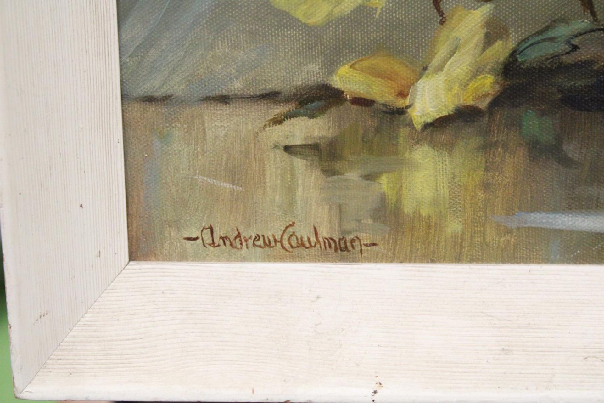 A STILL LIFE OIL ON CANVAS OF FLOWERS IN A VASE, SIGNED ANDREW COULMAN - Image 2 of 2