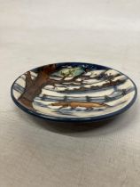 A MOORCROFT FOX IN THE SNOW PIN DISH