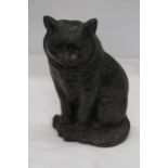 A VERY HEAVY CAST, VICTORIAN BLACK CAT, DOORSTOP WITH PATENT MARK, HEIGHT 33CM