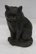 A VERY HEAVY CAST, VICTORIAN BLACK CAT, DOORSTOP WITH PATENT MARK, HEIGHT 33CM