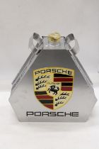 A SILVER COLOURED, PORSCHE PETROL CAN