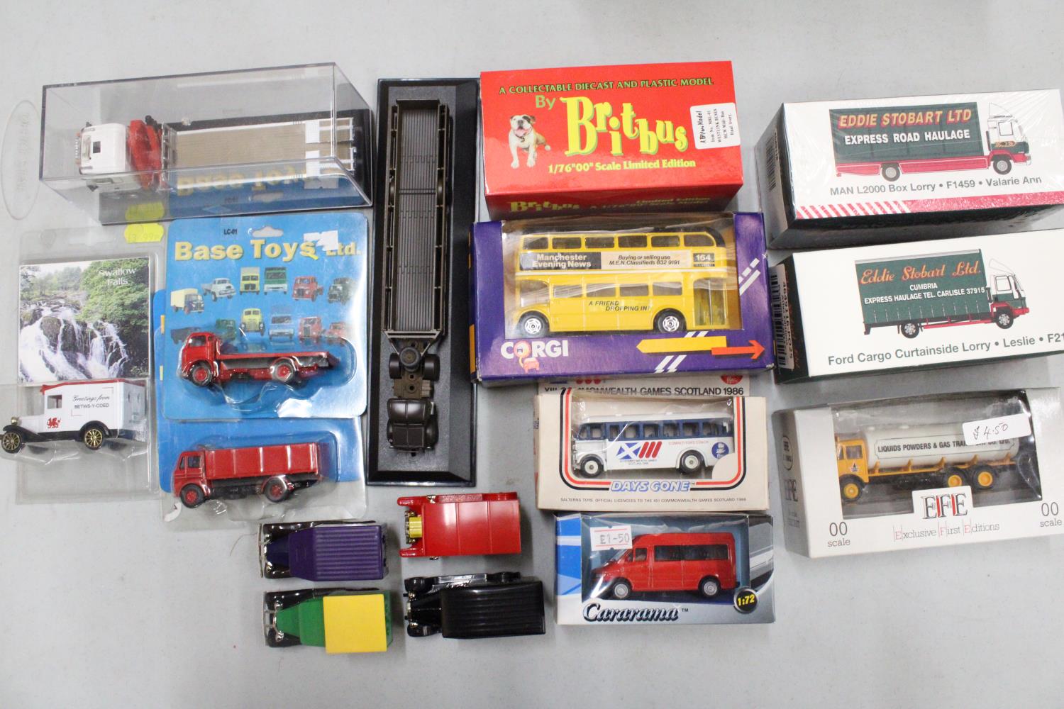 A MIXED COLLECTION OF VARIOUS LORRIES, WAGONS, VANS, BUSES ETC.