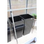 A PAIR OF TALL BLACK PLASTIC SQUARE PLANTERS (H:76CM W:40CM)