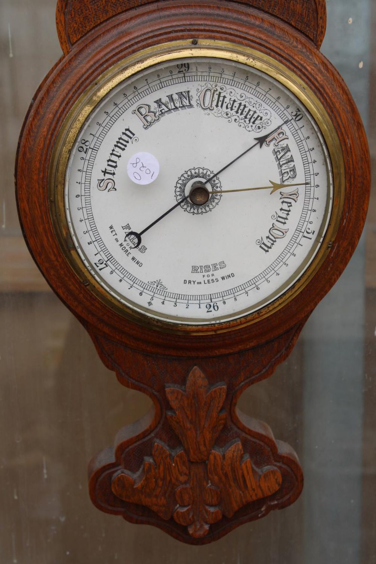 AN OAK CASED WALL HANGING BAROMETER - Image 2 of 3