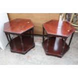 A PAIR OF MAHOGANY HEXAGONAL OCCASIONAL TABLES BEARING LEGATE FURNITURE LABEL