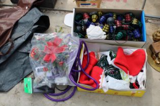 AN ASSORTMENT OF CHRISTMAS LIGHTS AND STOCKINGS ETC