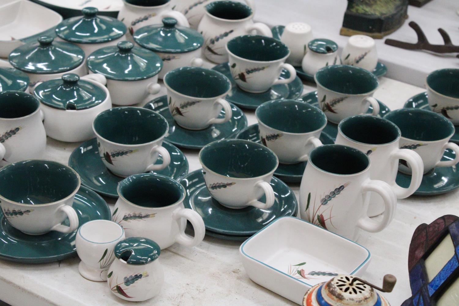 A LARGE QUANTITY OF DENBY GREENWHEAT STONEWARE TO INCLUDE LIDDED SOUP COUPE'S, TEACUPS AND - Image 7 of 7