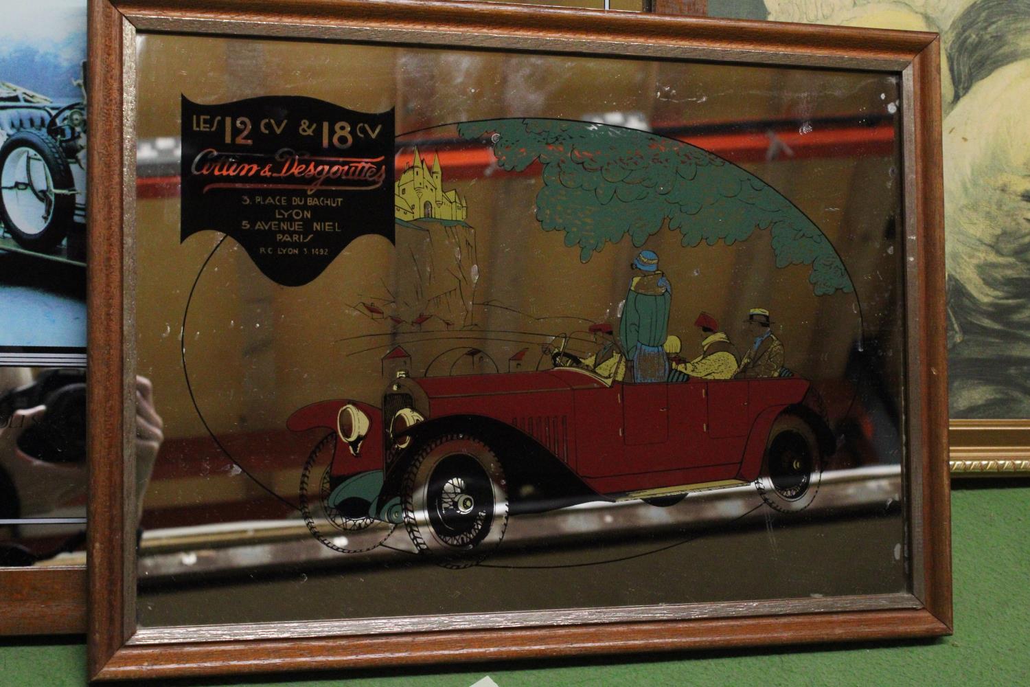 TWO MIRRORED FRAMED IMAGES OF CARS TO INCLUDE "ROLLS ROYCE" PLUS A FURTHER FRAMED PRINT OF A GIRL - Image 2 of 4