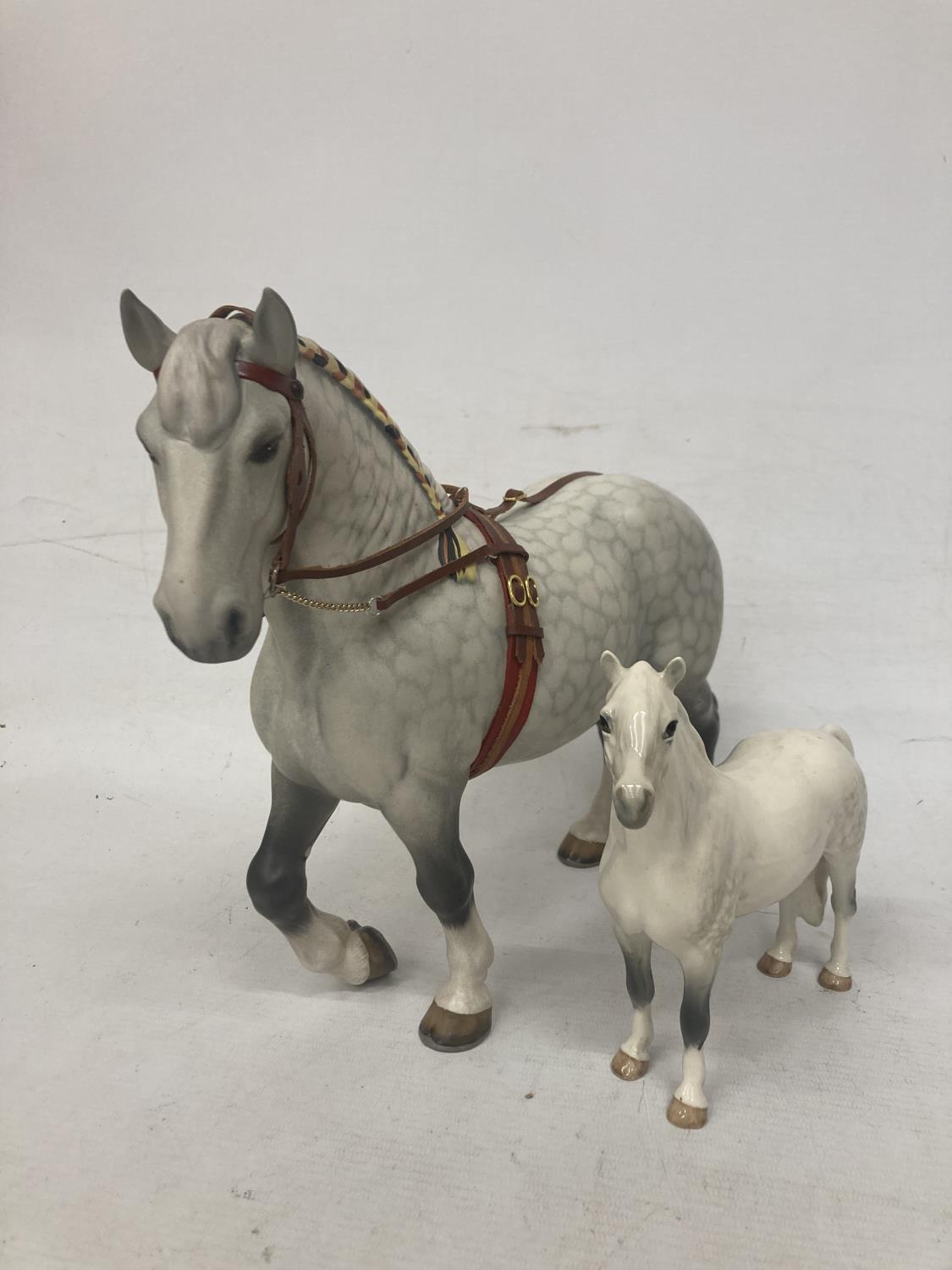A BESWICK PERCHERON HARNESSED DAPPLE GREY HORSE TOGETHER WITH A BESWICK GREY GLOSS WELSH MOUNTAIN - Image 2 of 6