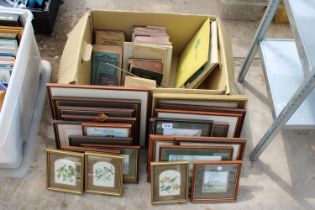 AN ASSORTMENT OF FRAMED PRINTS AND PICTURES AND VINTAGE BOOKS