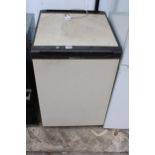 A BROWN AND CREAM HOTPOINT UNDER COUNTER FREEZER