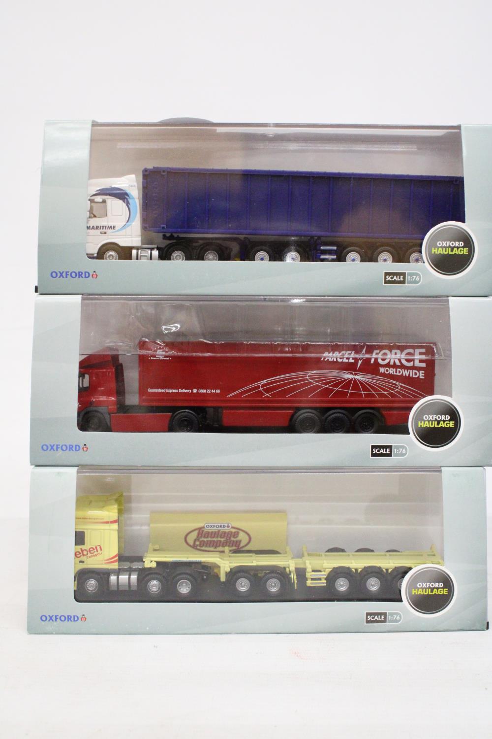 THREE AS NEW AND BOXED OXFORD HAULAGE WAGONS