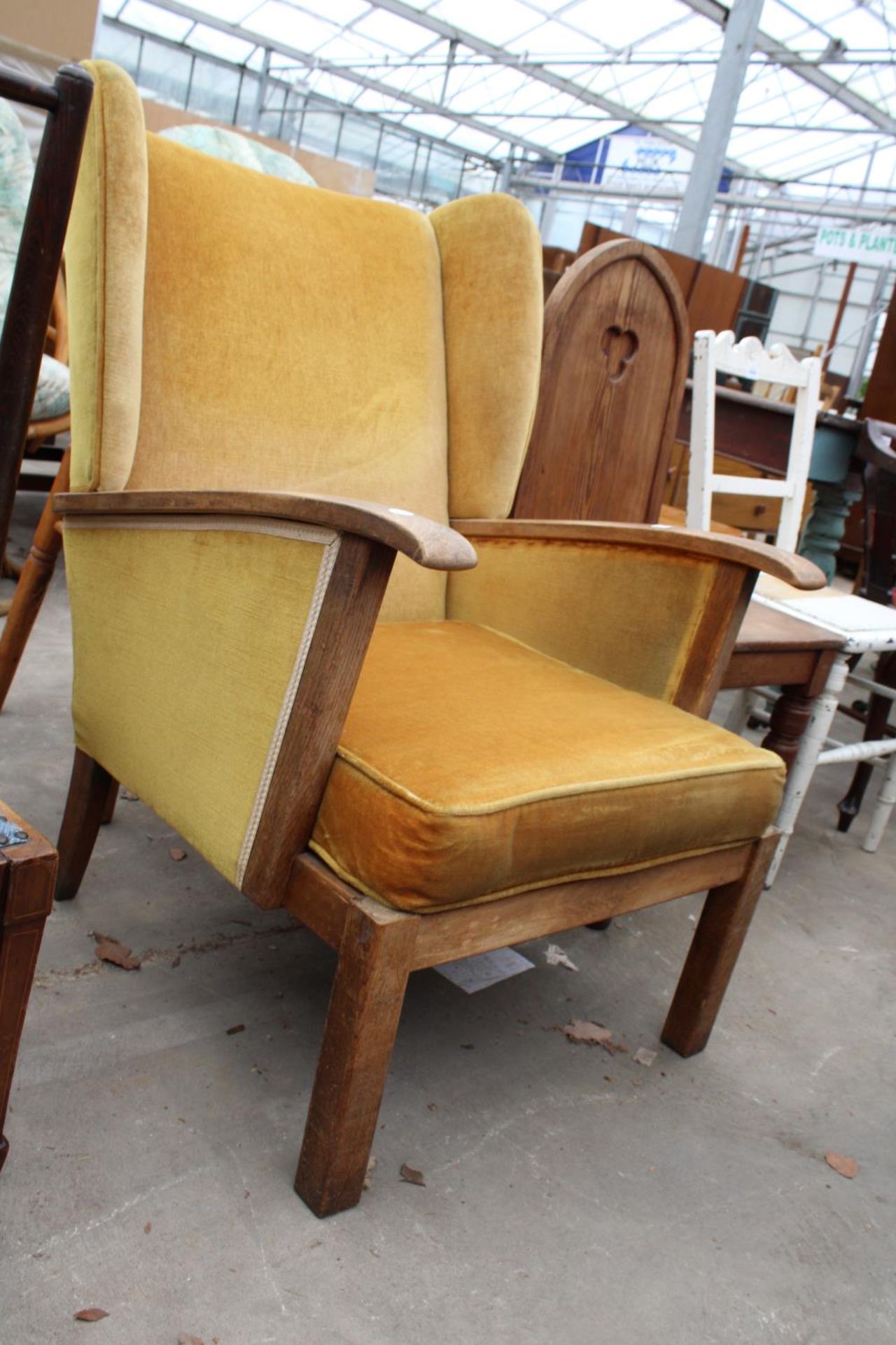 AN ART DECO STYLE WINGED FIRESIDE CHAIR, BEARING BE-AT-LES FURNITURE LABEL, BRISTOW AND TOWNSEND, - Image 2 of 4