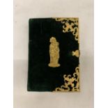 A FRENCH PRAYER BOOK IN CUSHION FELT, WITH GOLD LEAF PAGES AND GILT METAL FRET WORK