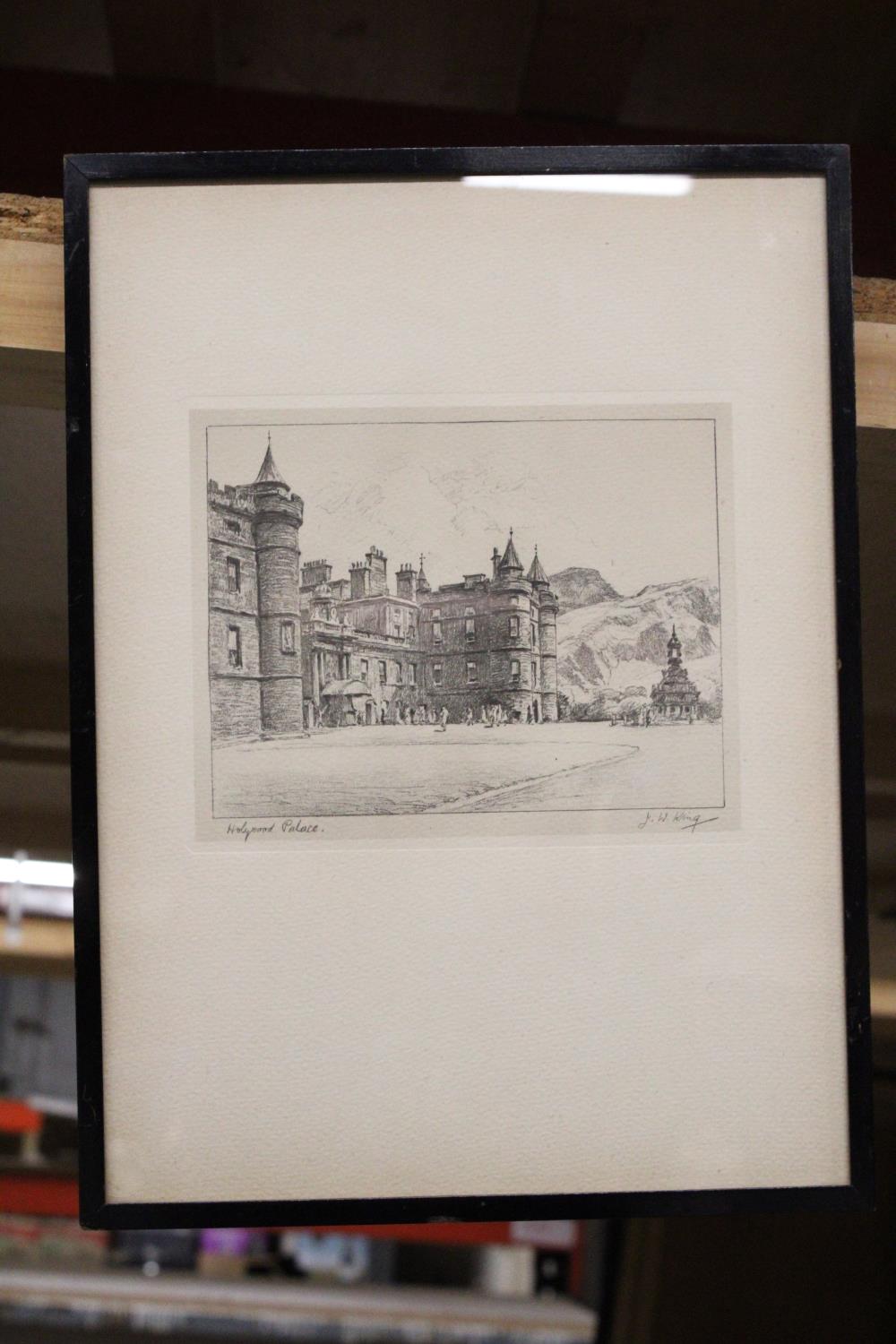 TWO FRAMED PENCIL SKETCHES OF HOLYROOD PALACE AND ST. GILES CATHEDRAL, EDINBURGH, SIGNED J W KING - Image 3 of 3