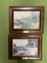 TWO FRAMED E WALBOURN PRINTS, 'WALK BY THE RIVER' AND 'BY THE RIVER BANKS'