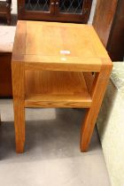A MODERN OAK TWO TIER LAMP TABLE, 16" SQUARE