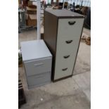 A FOUR DRAWER METAL FILING CABINET AND FURTHER TWO DRAWER METAL FILING CABINET