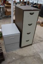 A FOUR DRAWER METAL FILING CABINET AND FURTHER TWO DRAWER METAL FILING CABINET